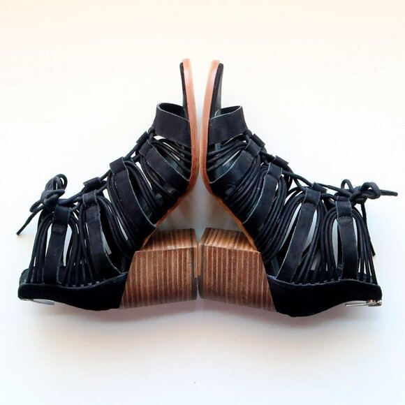 Vince Camuto Black Suede Leather Strappy Cutout Block Heel Sandals Bootie Shoes - Picture 10 of 15